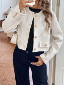 Chaqueta Corta de Tweed con Botones Metálicos