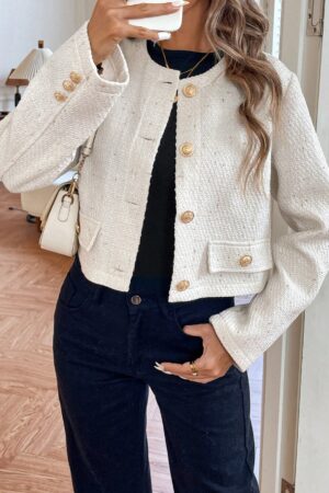 Chaqueta Corta de Tweed con Botones Metálicos