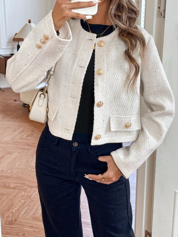 Chaqueta Corta de Tweed con Botones Metálicos