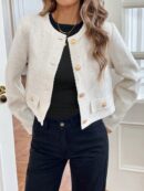 Chaqueta Corta de Tweed con Botones Metálicos