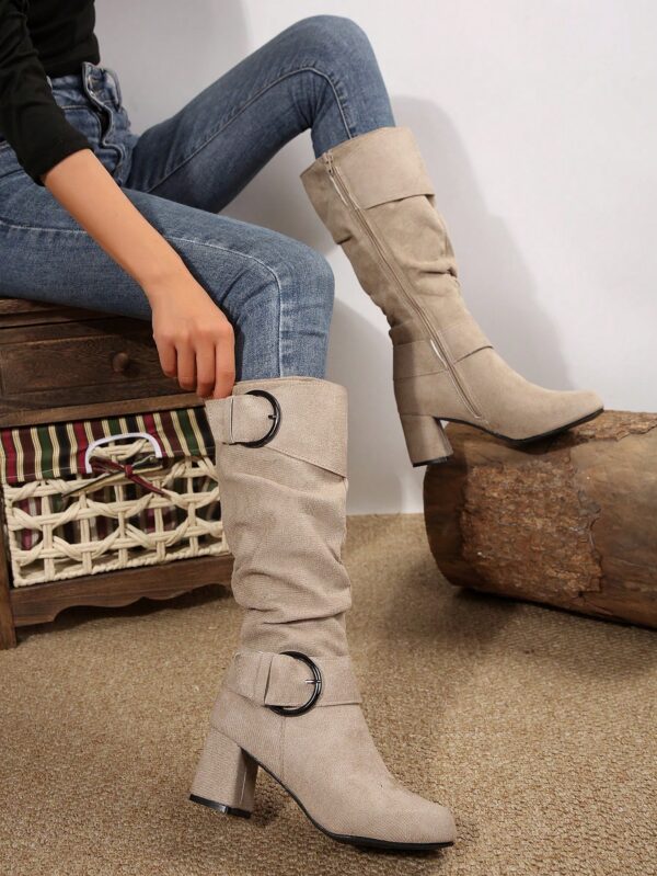 Botas Altas de Tacón Cónico con Hebilla y Pliegues Estilo Europeo - Image 17