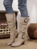 Botas Altas de Tacón Cónico con Hebilla y Pliegues Estilo Europeo