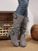 Botas Altas de Tacón Cónico con Hebilla y Pliegues Estilo Europeo