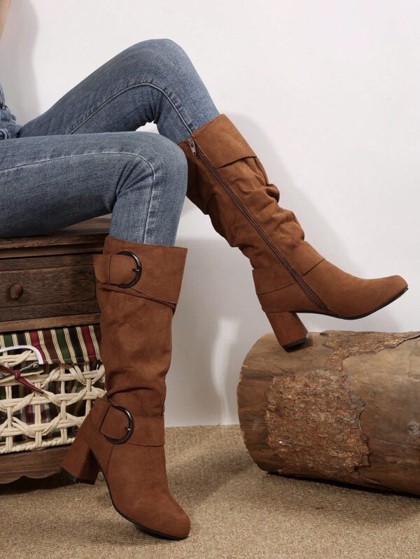Botas Altas de Tacón Cónico con Hebilla y Pliegues Estilo Europeo - Image 31