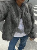 Chaqueta Fluffy Manga Larga Casual Color Sólido