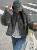 Chaqueta Fluffy Manga Larga Casual Color Sólido