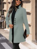 Chaqueta de Lana con Cuello Alto y Entallada para Mujer