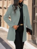 Chaqueta de Lana con Cuello Alto y Entallada para Mujer