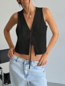 Blusa de Lino Sin Mangas con Lazo Frontal