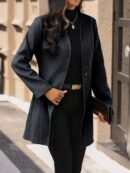 Chaqueta de Lana con Cuello Alto y Entallada para Mujer