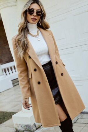 Sobretodo Elegante de Botones Dobles y Solapa