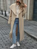 Abrigo Largo Grueso para Mujer, Color Sólido, Ideal para Oficina y Trabajo en Otoño/Invierno
