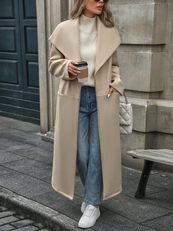 Abrigo Largo Grueso para Mujer, Color Sólido, Ideal para Oficina y Trabajo en Otoño/Invierno - Image 15