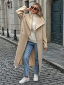 Abrigo Largo Grueso para Mujer, Color Sólido, Ideal para Oficina y Trabajo en Otoño/Invierno