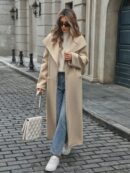 Abrigo Largo Grueso para Mujer, Color Sólido, Ideal para Oficina y Trabajo en Otoño/Invierno