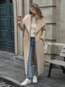 Abrigo Largo Grueso para Mujer, Color Sólido, Ideal para Oficina y Trabajo en Otoño/Invierno