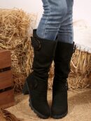 Botas Altas de Tacón Cónico con Hebilla y Pliegues Estilo Europeo
