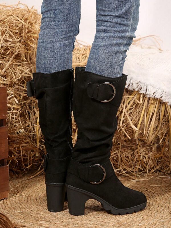 Botas Altas de Tacón Cónico con Hebilla y Pliegues Estilo Europeo - Image 41