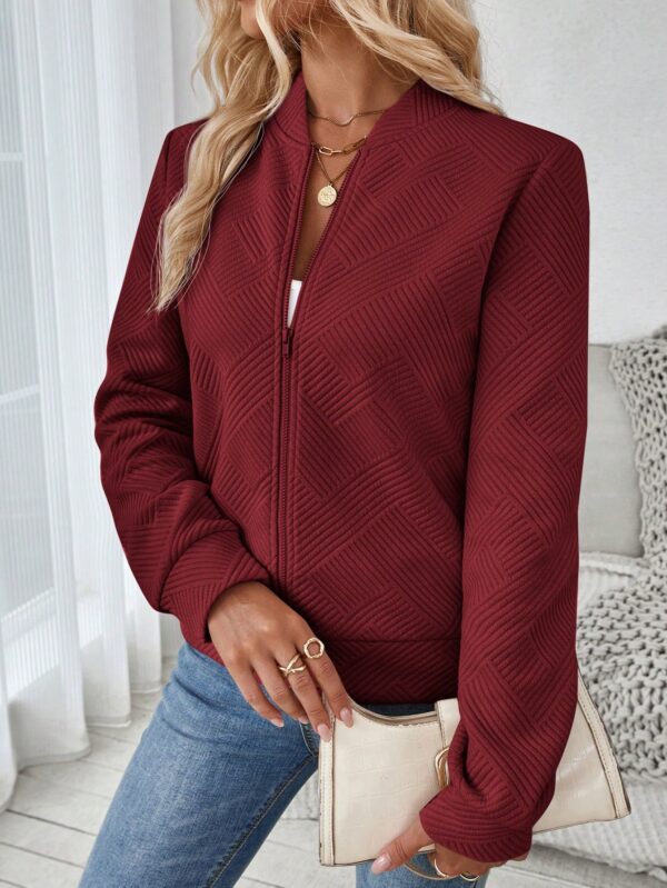 Chaqueta Tejida Jacquard Casual en Color Caqui - Image 35