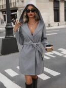 Chaqueta Tejida de Manga Larga y Capucha para Mujer