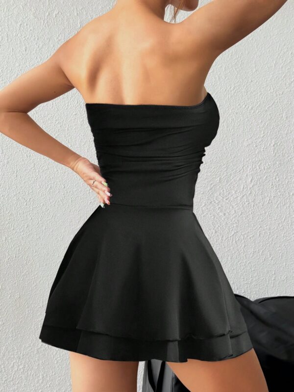 Vestido Mini Strapless Sexy con Estampado de Leopardo y Dobladillo Volante Doble - Image 2