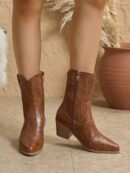 Botas Cortas Bordadas de Estilo Western con Punta Afilada