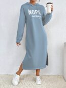 Vestido Sudadera con Capucha y Estampado de Letras