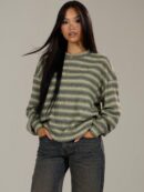 Sweater a Rayas Oversize Cuello Redondo al Estilo Y2k 90's