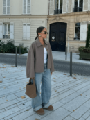 Chaqueta de Lana Casual con Botones Frontales y Hombros Caídos