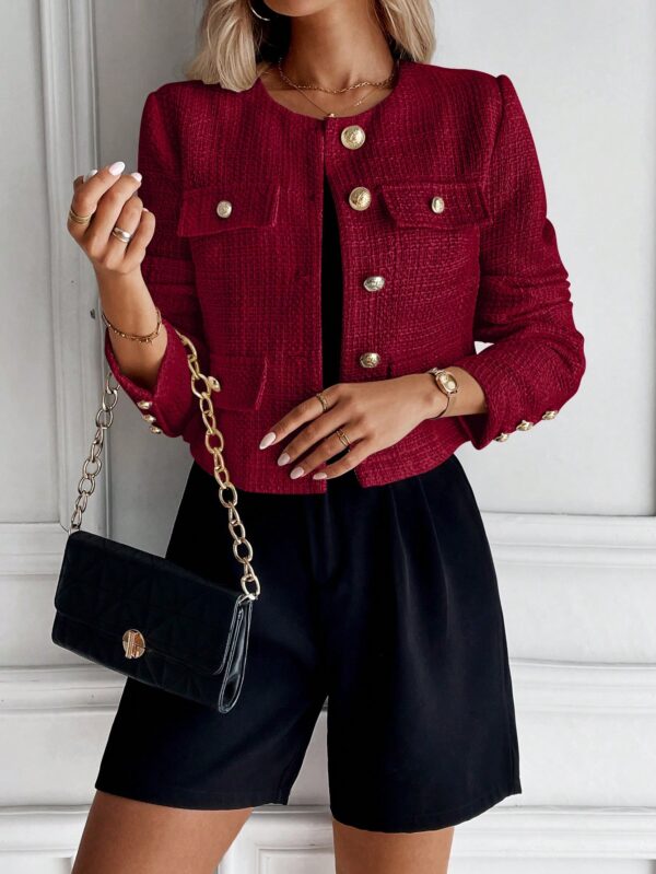 Chaqueta Tweed Color Sólido para Uso Diario - Image 5