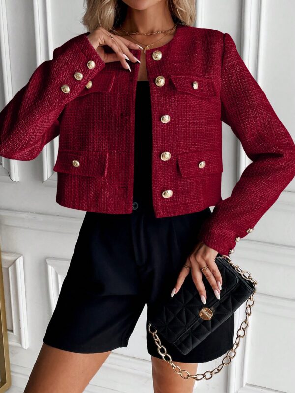 Chaqueta Tweed Color Sólido para Uso Diario - Image 7