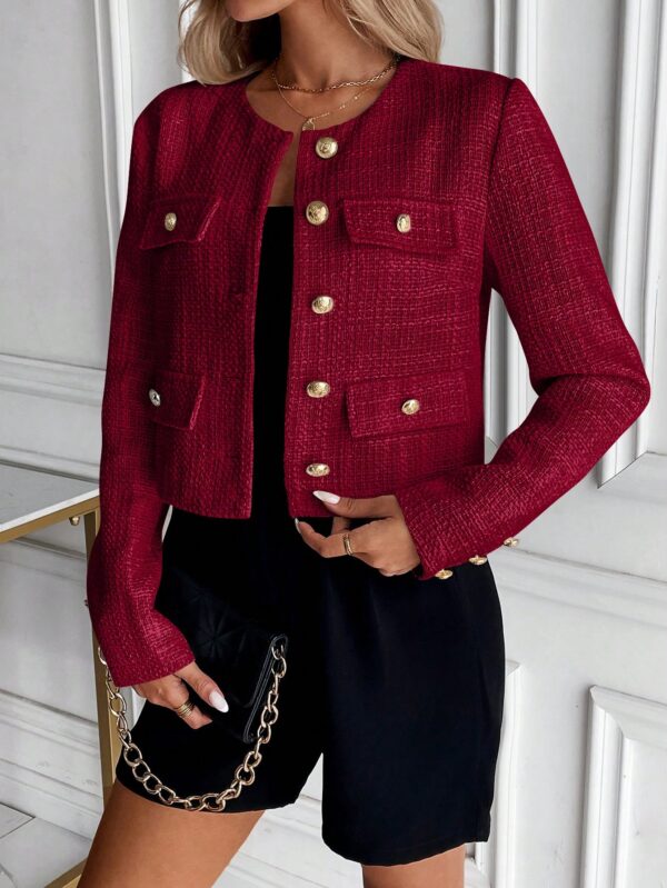 Chaqueta Tweed Color Sólido para Uso Diario - Image 9