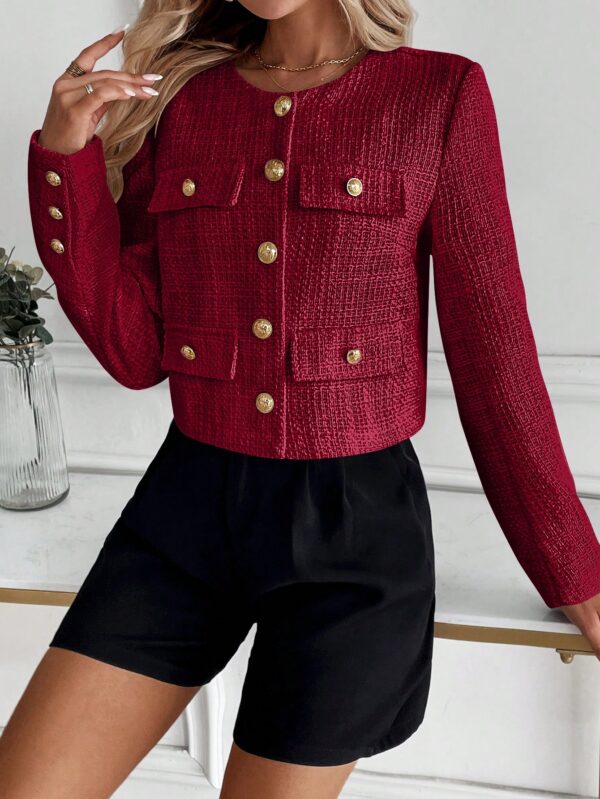 Chaqueta Tweed Color Sólido para Uso Diario - Image 10