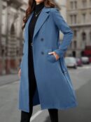 Sobretodo Elegante de Color Sólido con Botones Dobles y Cinturón