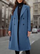 Sobretodo Elegante de Color Sólido con Botones Dobles y Cinturón