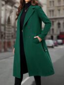Sobretodo Elegante de Color Sólido con Botones Dobles y Cinturón