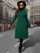 Sobretodo Elegante de Color Sólido con Botones Dobles y Cinturón