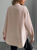 Camisa Casual de Manga Larga y Dobladillo Asimétrico
