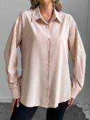 Camisa Casual de Manga Larga y Dobladillo Asimétrico