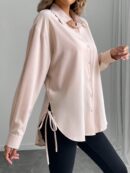 Camisa Casual de Manga Larga y Dobladillo Asimétrico