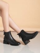 Botas Cortas de Tacón Grueso en Marrón con Punta Redonda