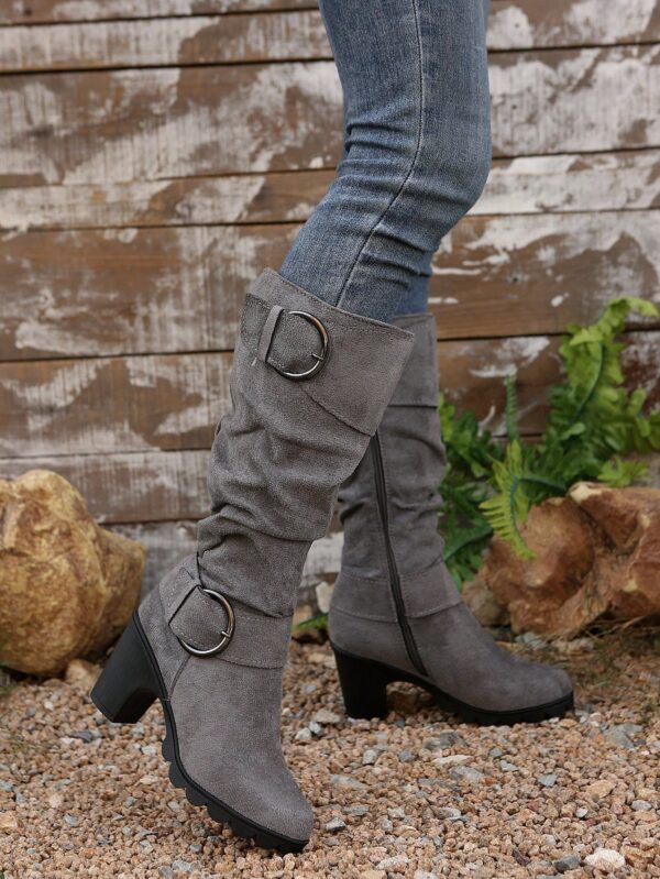 Botas Altas de Tacón Cónico con Hebilla y Pliegues Estilo Europeo - Image 45