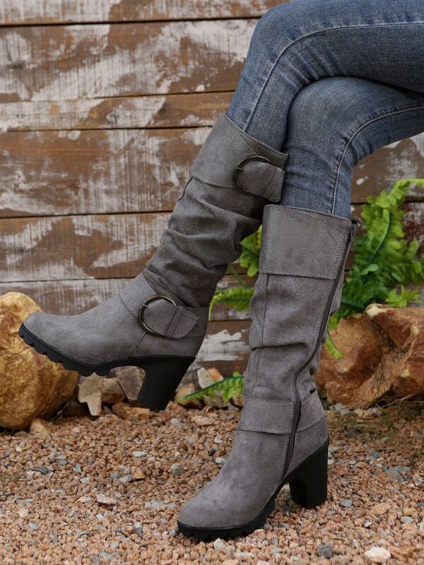 Botas Altas de Tacón Cónico con Hebilla y Pliegues Estilo Europeo - Image 48