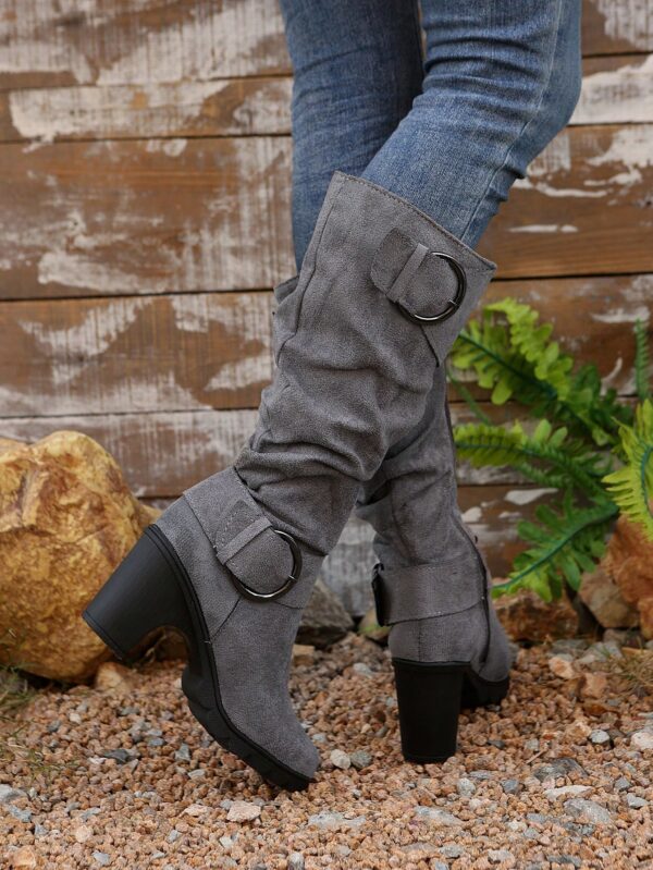 Botas Altas de Tacón Cónico con Hebilla y Pliegues Estilo Europeo - Image 46