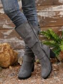 Botas Altas de Tacón Cónico con Hebilla y Pliegues Estilo Europeo