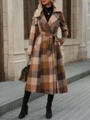 Sobretodo Casual a Cuadros con Cuello Solapa y Doble Botonadura