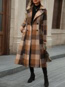 Sobretodo Casual a Cuadros con Cuello Solapa y Doble Botonadura