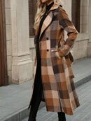 Sobretodo Casual a Cuadros con Cuello Solapa y Doble Botonadura