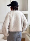 Chaqueta Fluffy Manga Larga Casual Color Sólido