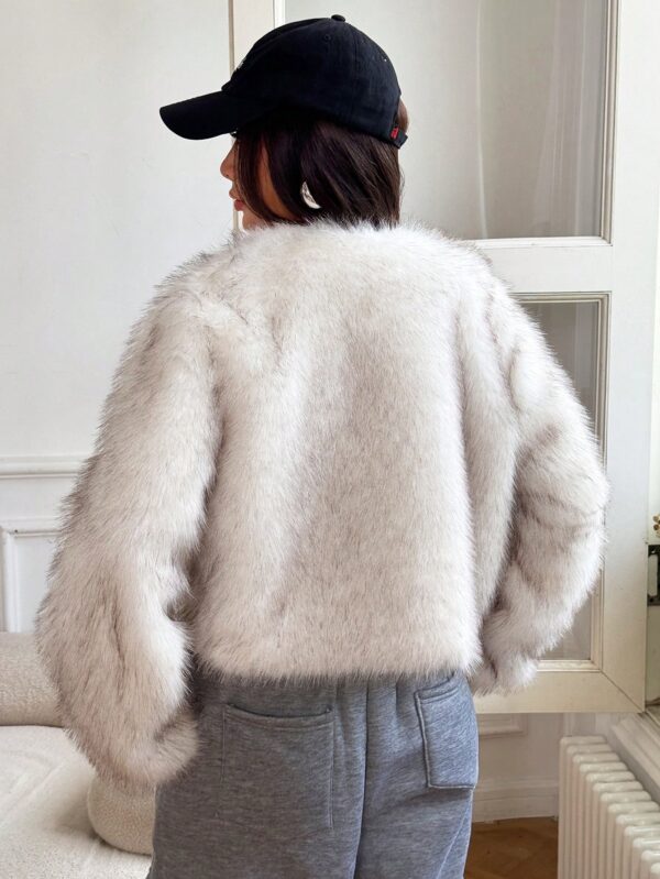 Chaqueta Fluffy Manga Larga Casual Color Sólido - Image 9